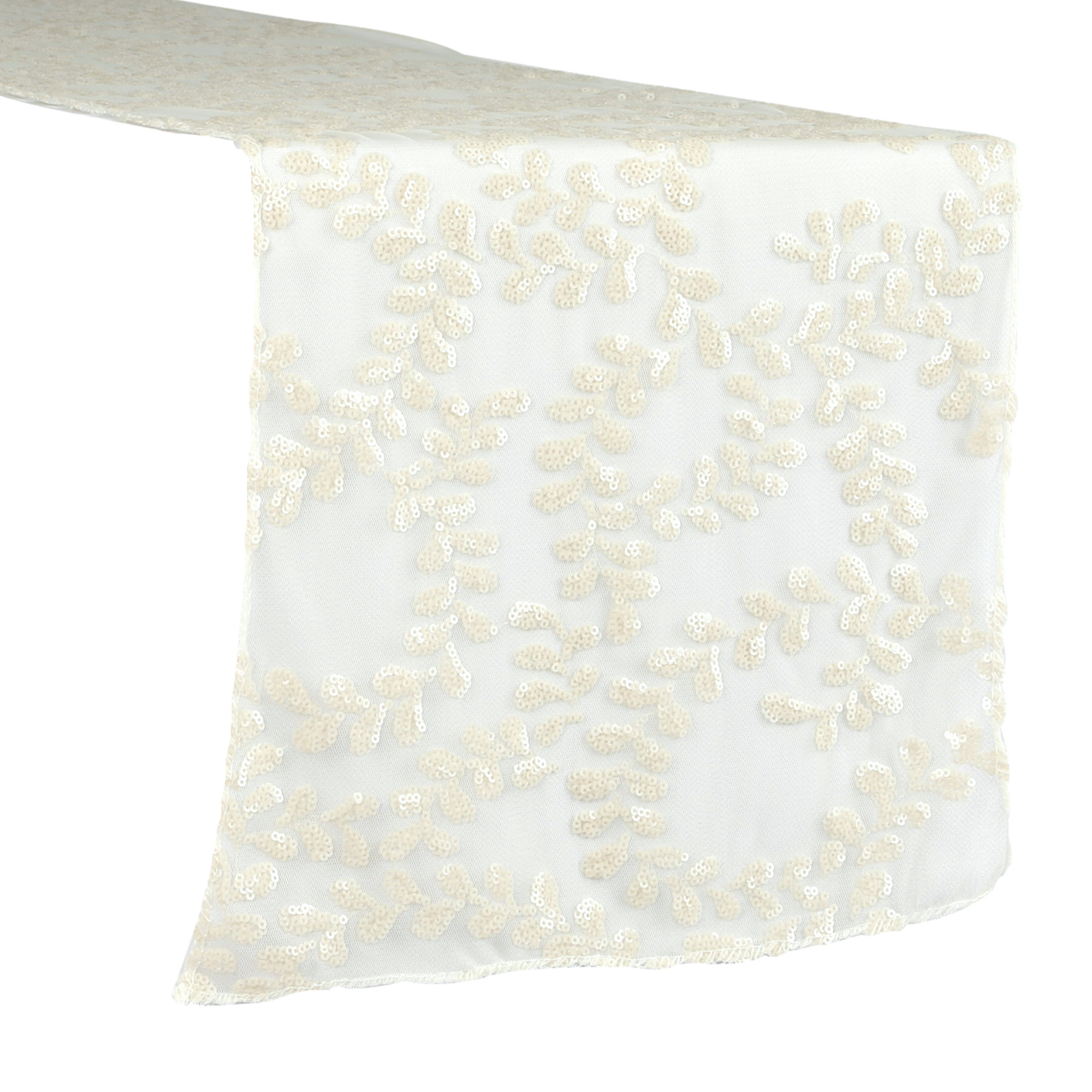 Sequin Vine Table Runner - Light Ivory/Off White - CV Linens