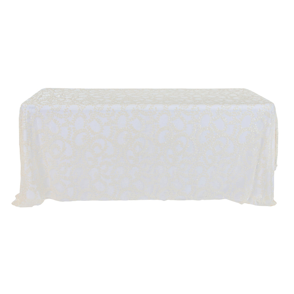 Sequin Vine Tablecloth Overlay 90"x156" Rectangle - Light Ivory/Off White