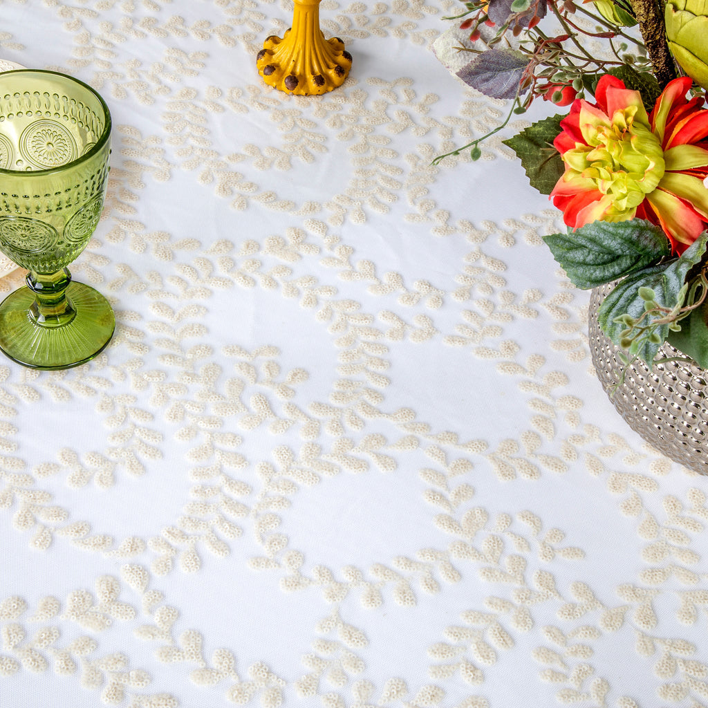 Sequin Vine Tablecloth Overlay 90"x156" Rectangle - Light Ivory/Off White