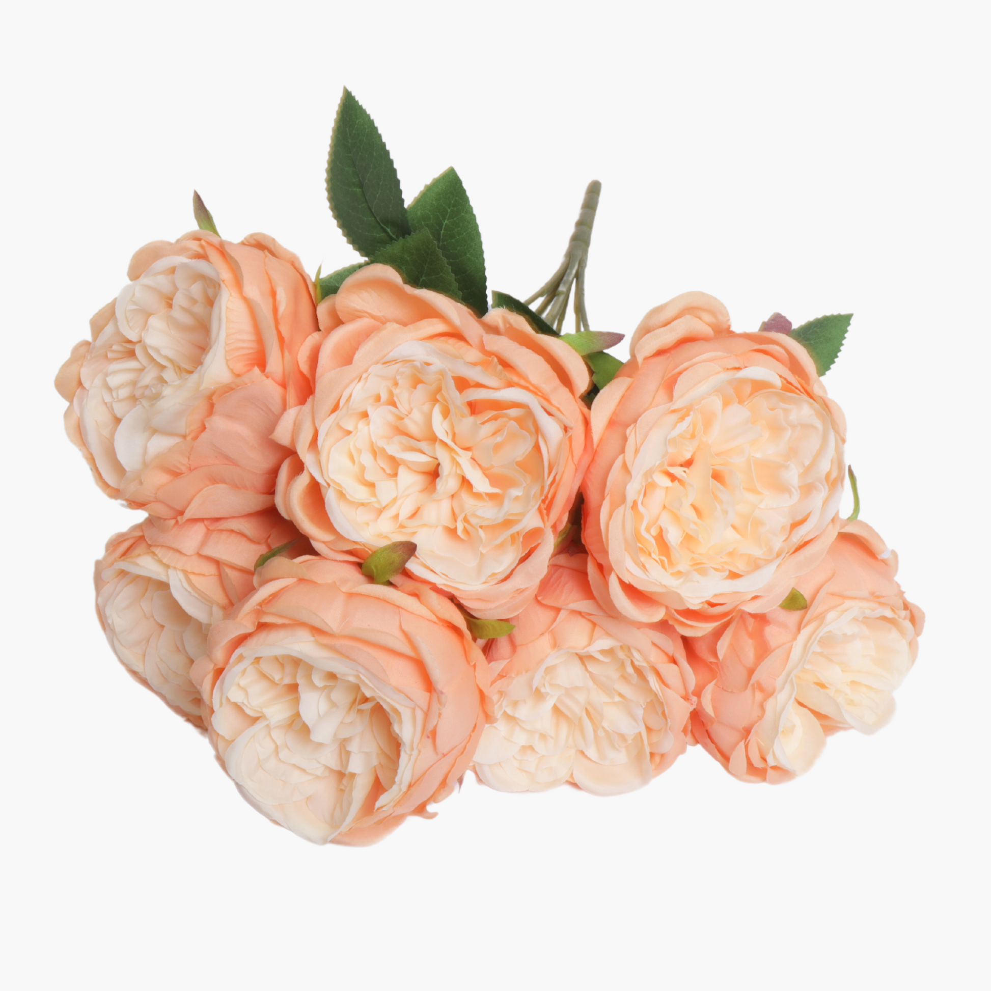 Silk Artificial Peony Flower Bush Bundle - Peach