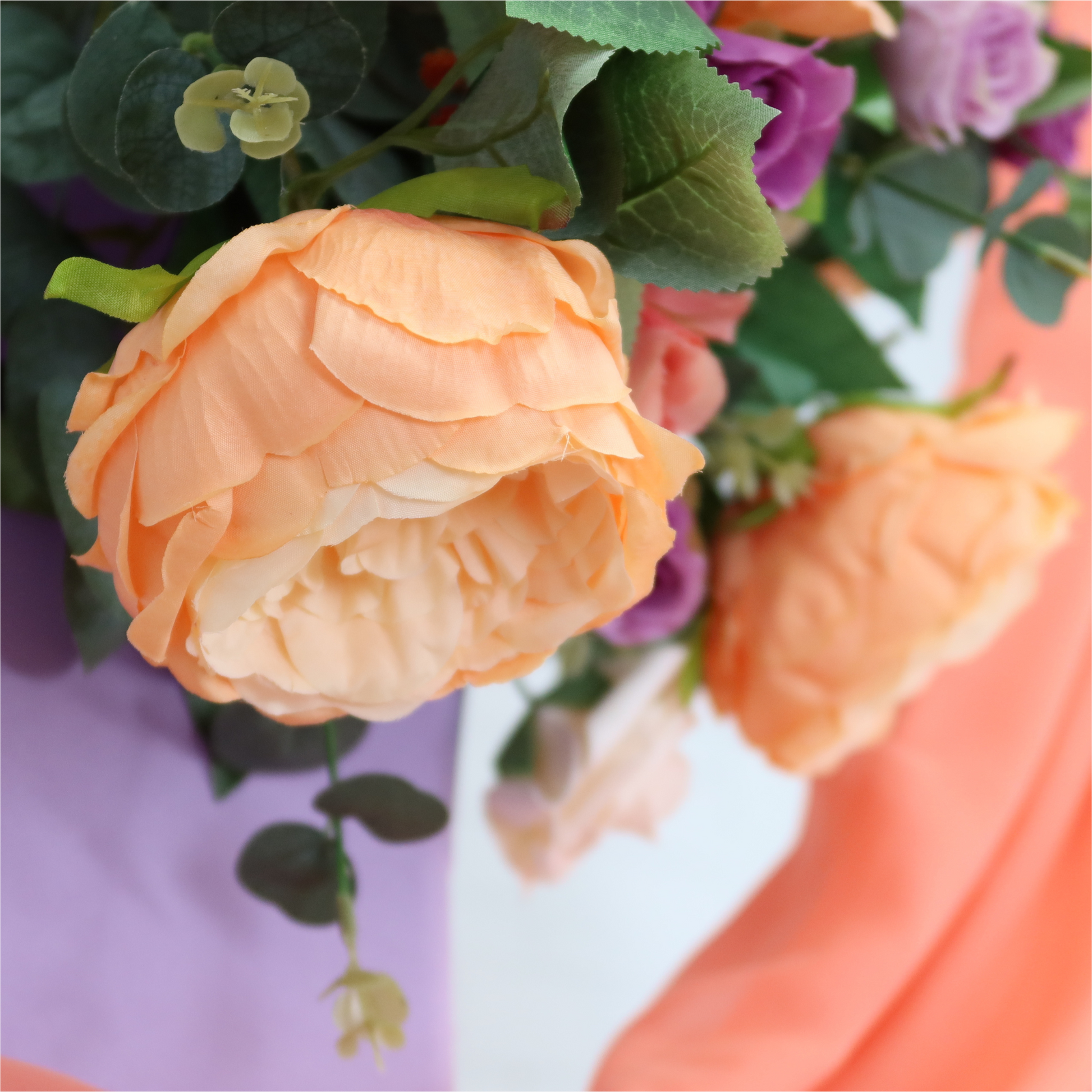 Silk Artificial Peony Flower Bush Bundle - Peach