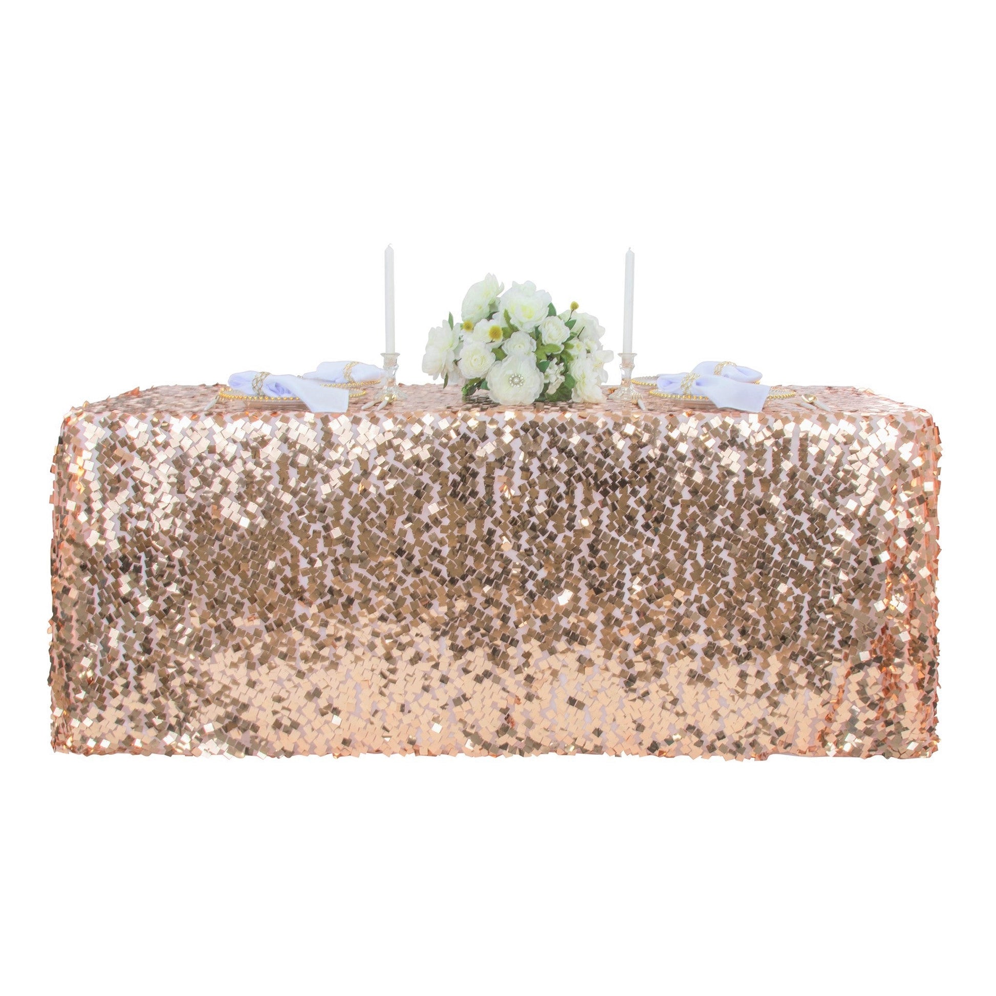 Square Payette Sequin Tablecloth 90"x156" Rectangular - Blush/Rose Gold