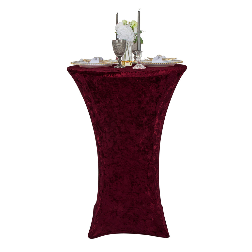 Velvet Spandex Cocktail Table Cover 32" Round - Burgundy