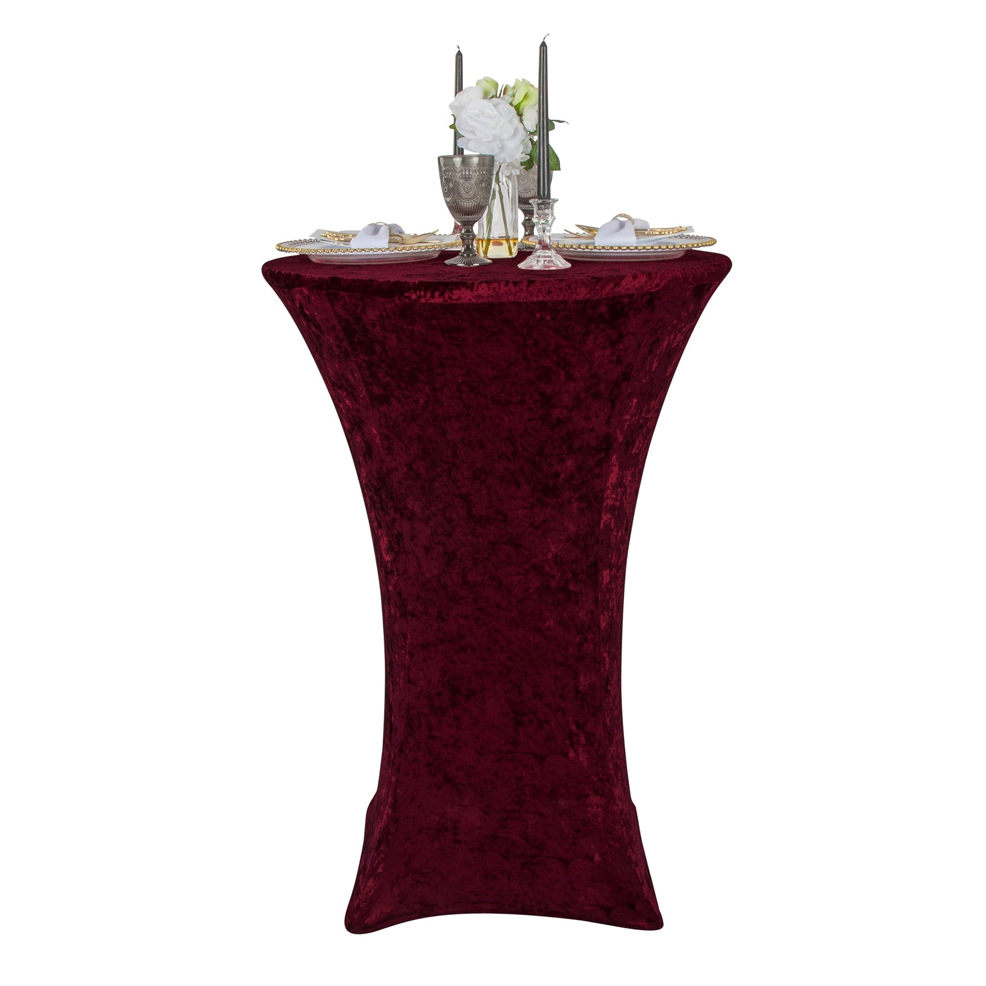 Velvet Spandex Cocktail Table Cover 32" Round - Burgundy