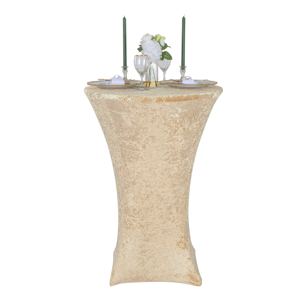 Velvet Spandex Cocktail Table Cover 32" Round - Champagne