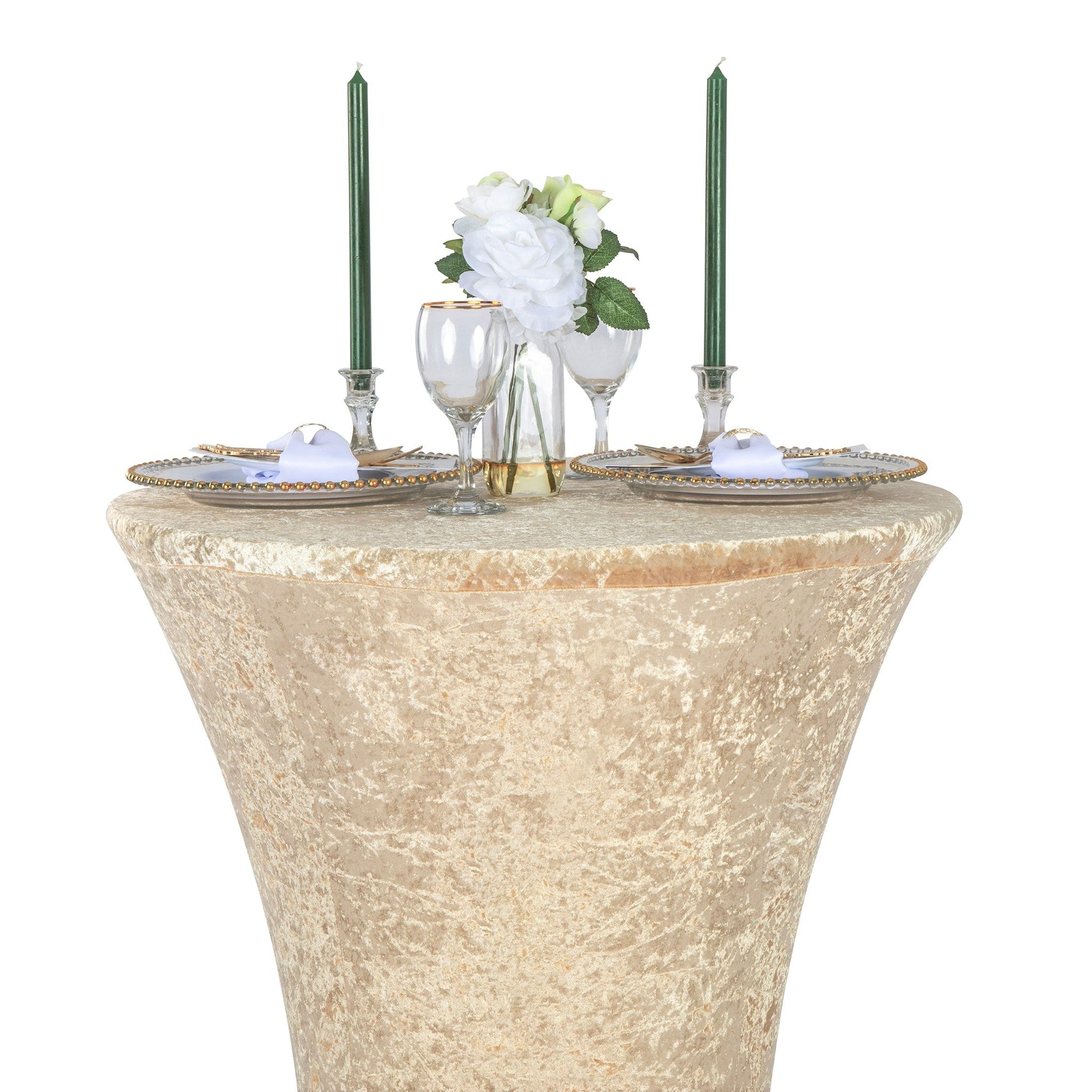 Velvet Spandex Cocktail Table Cover 32" Round - Champagne