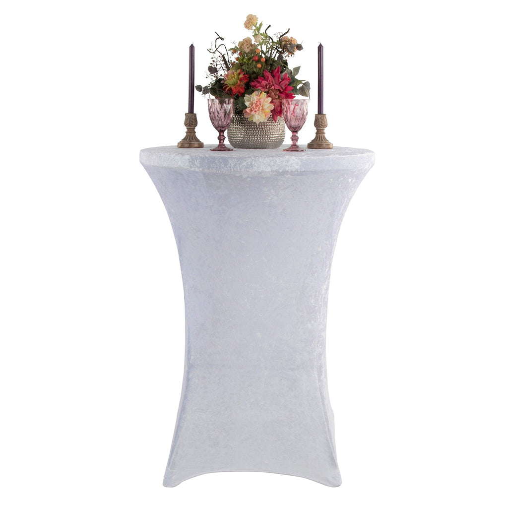 Velvet Spandex Cocktail Table Cover 32" Round - White