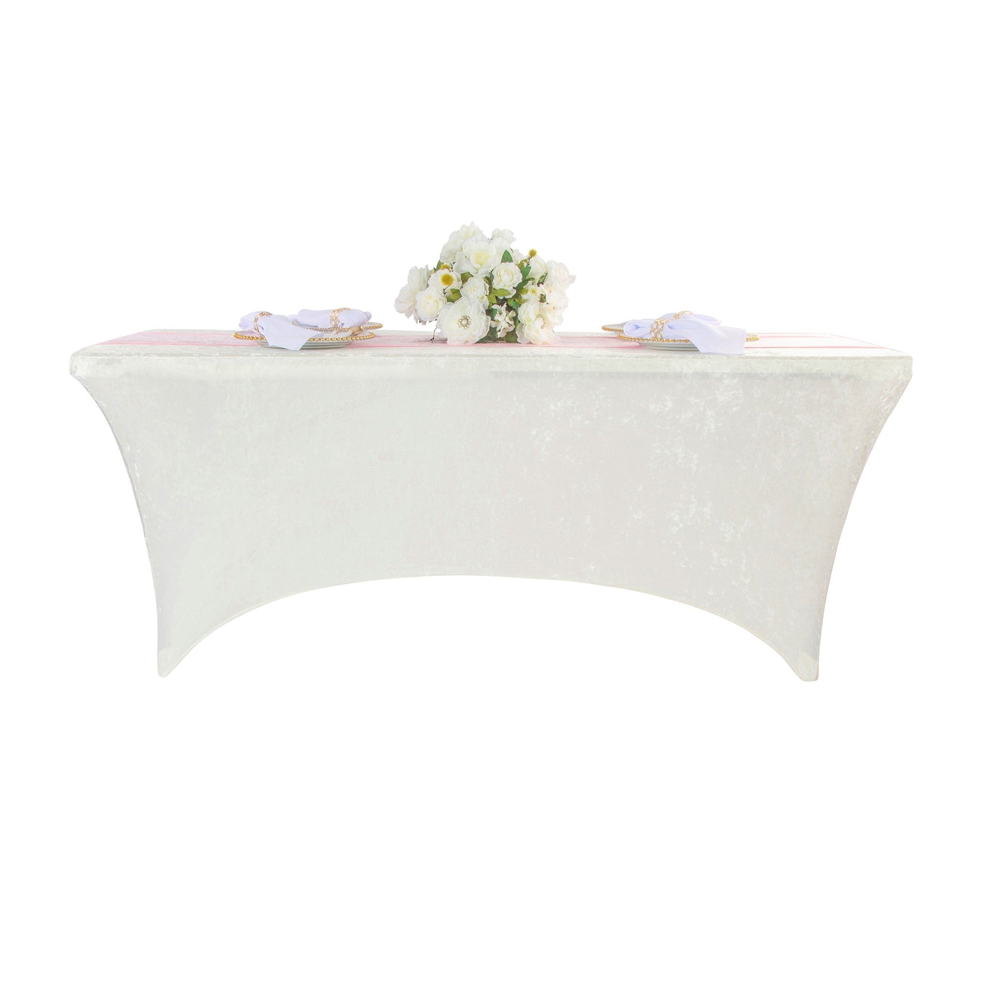 Velvet Spandex Table Cover 6ft Rectangle - Ivory