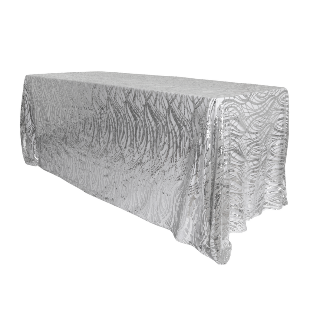 Wave Sequin Mesh Tablecloth 90"x132" Rectangular - Silver