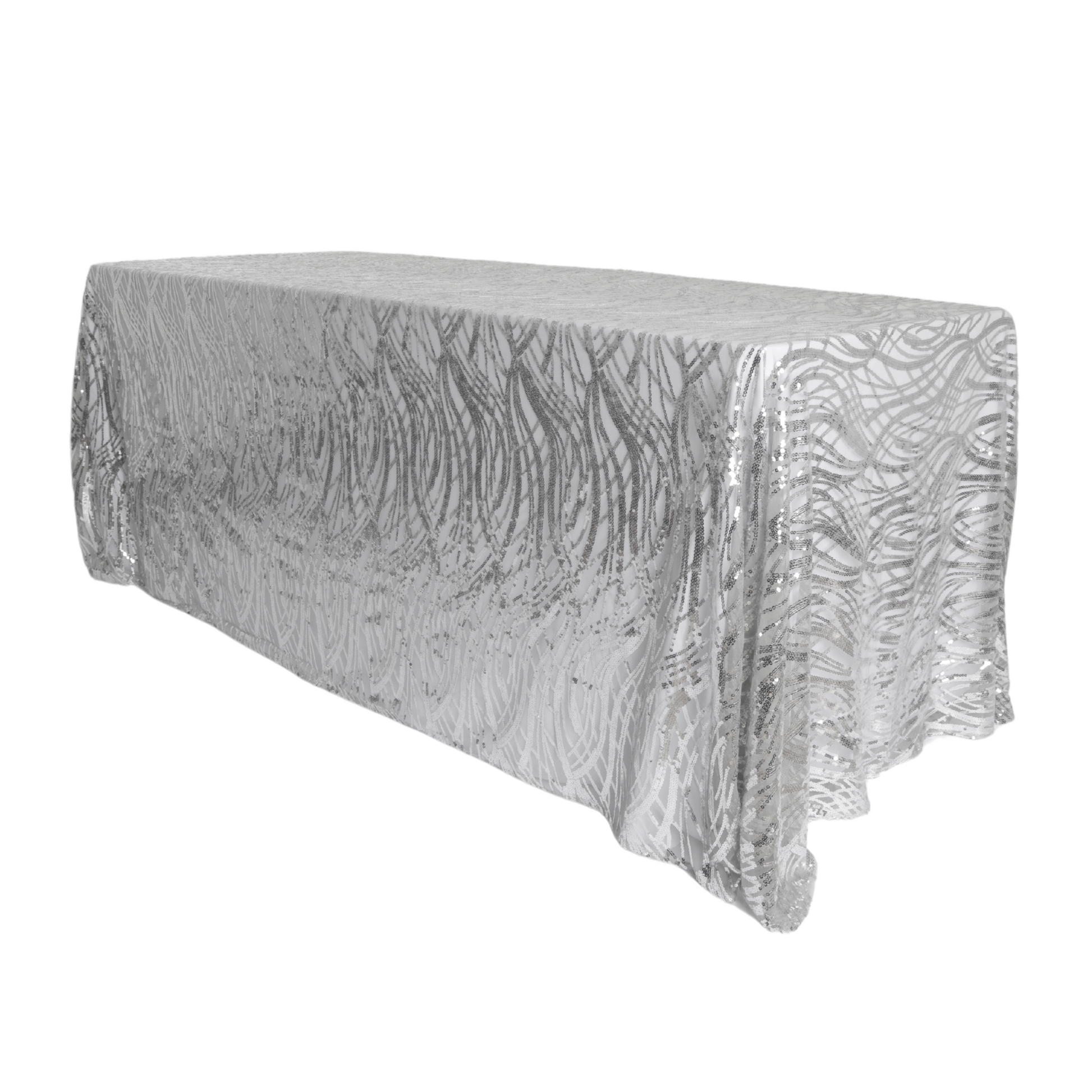 Wave Sequin Mesh Tablecloth 90"x132" Rectangular - Silver