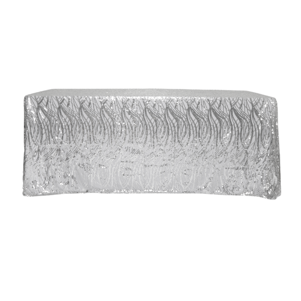 Wave Sequin Mesh Tablecloth 90"x132" Rectangular - Silver