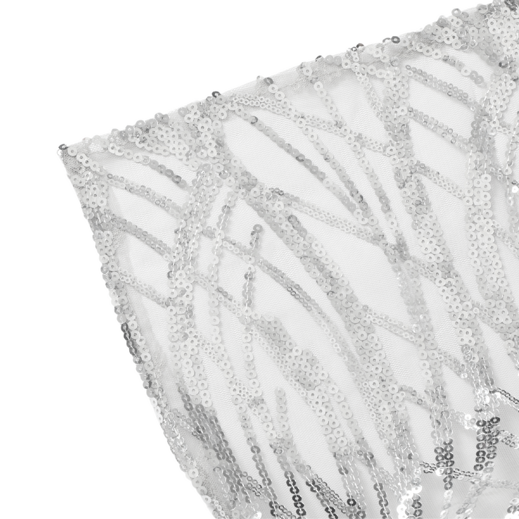 Wave Sequin Mesh Tablecloth 90"x132" Rectangular - Silver