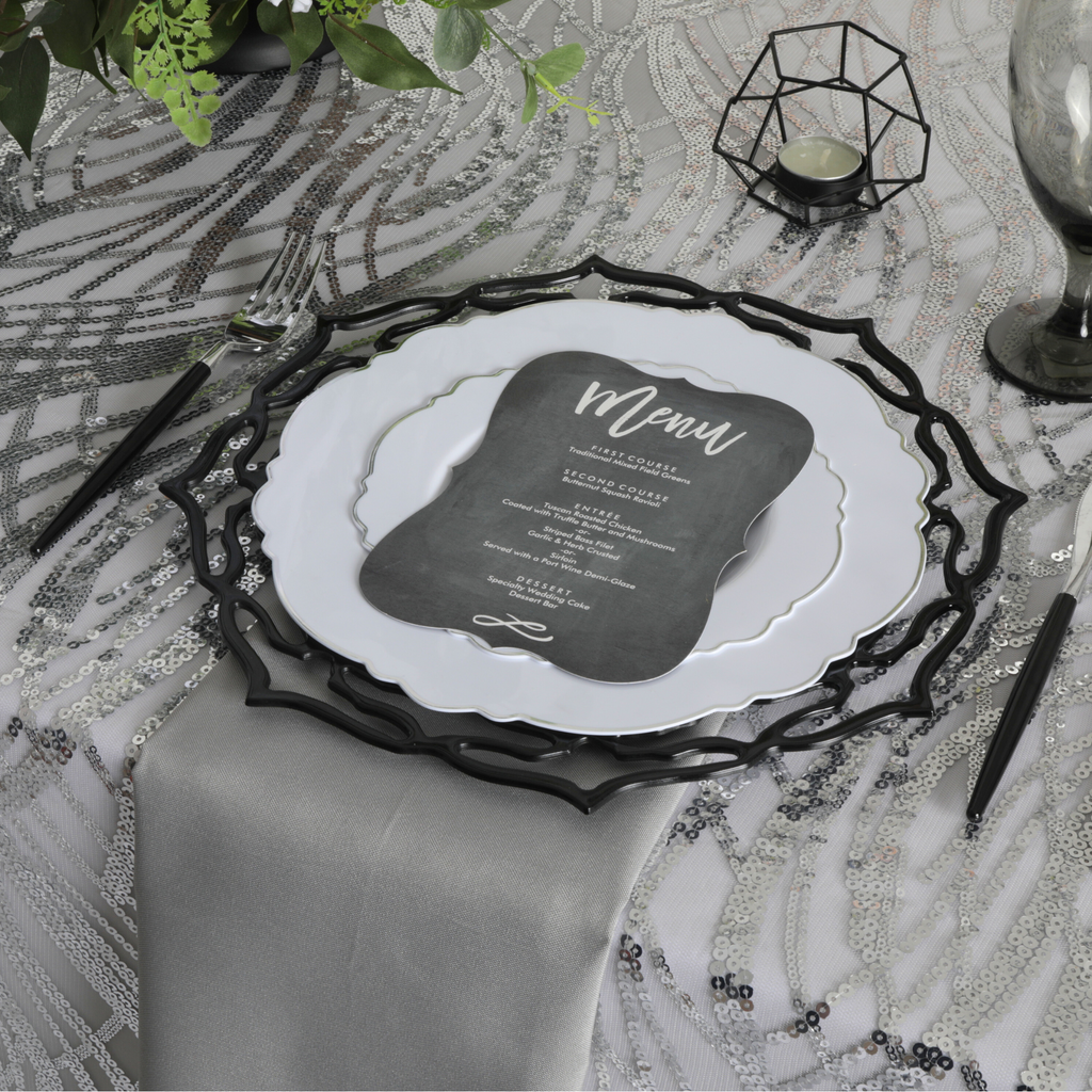Wave Sequin Mesh Tablecloth 90"x132" Rectangular - Silver