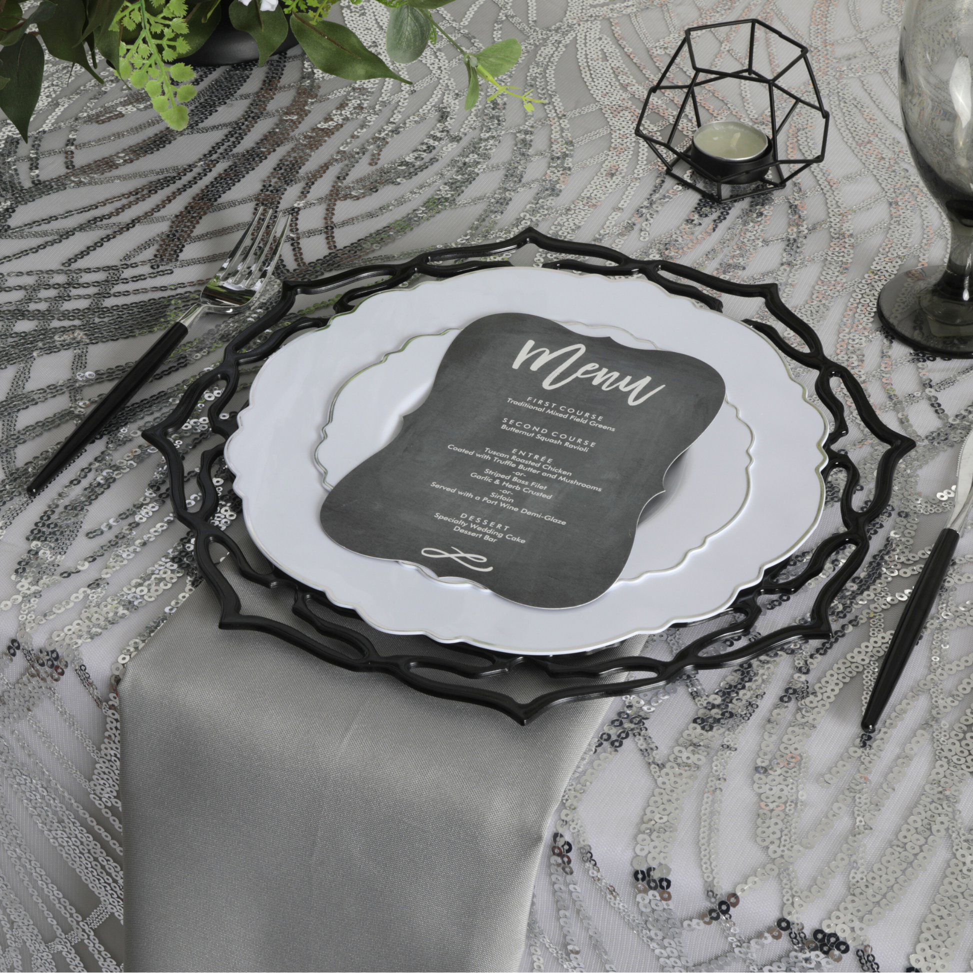 Wave Sequin Mesh Tablecloth 90"x132" Rectangular - Silver