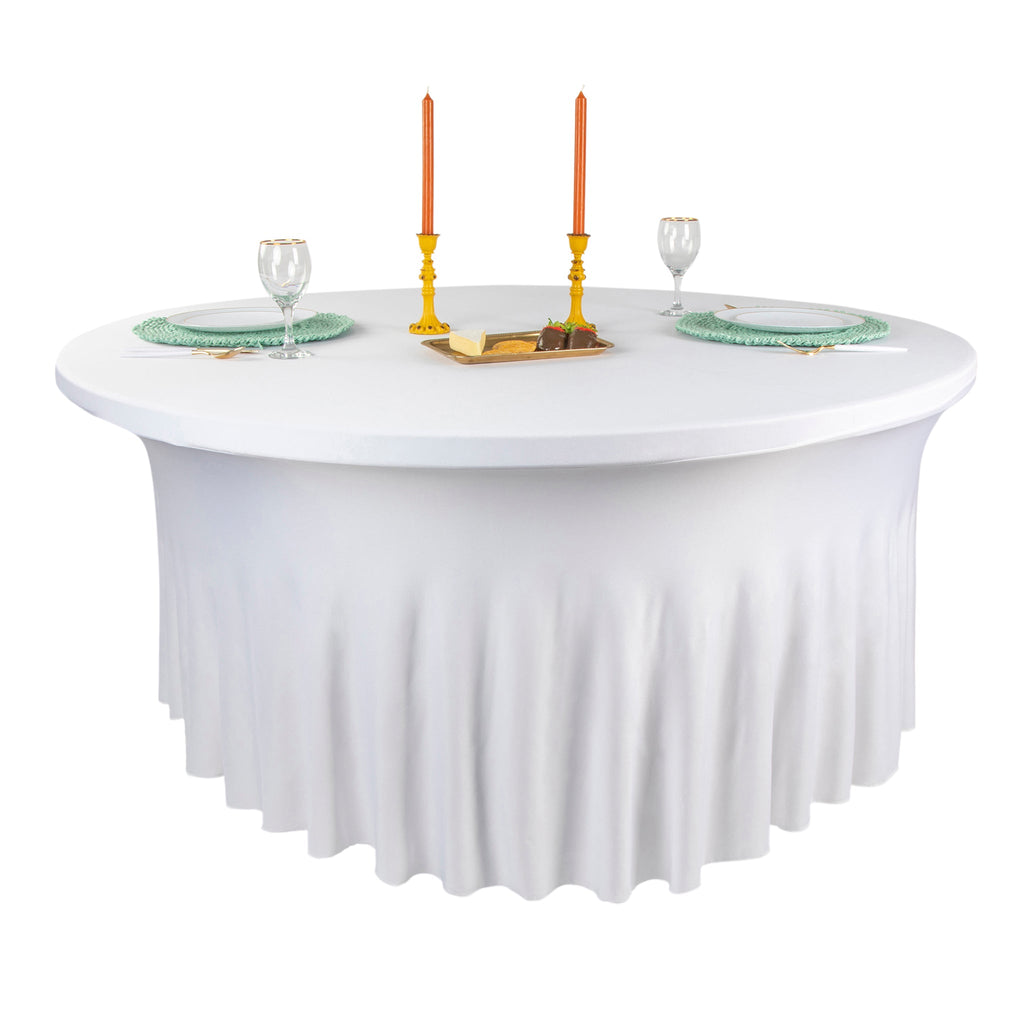 Wavy Spandex Table Cover 5ft Round - White