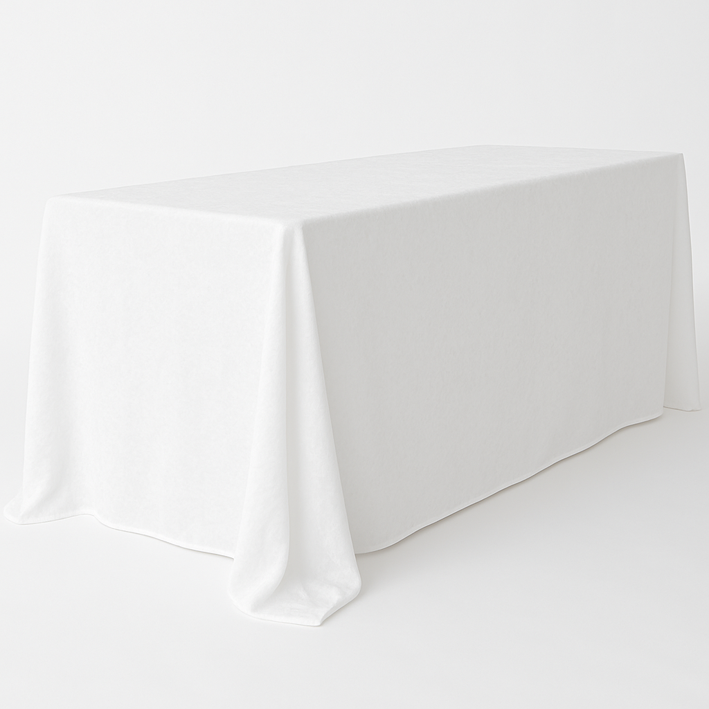 Velvet King 108"x156" Rectangular Tablecloth - White